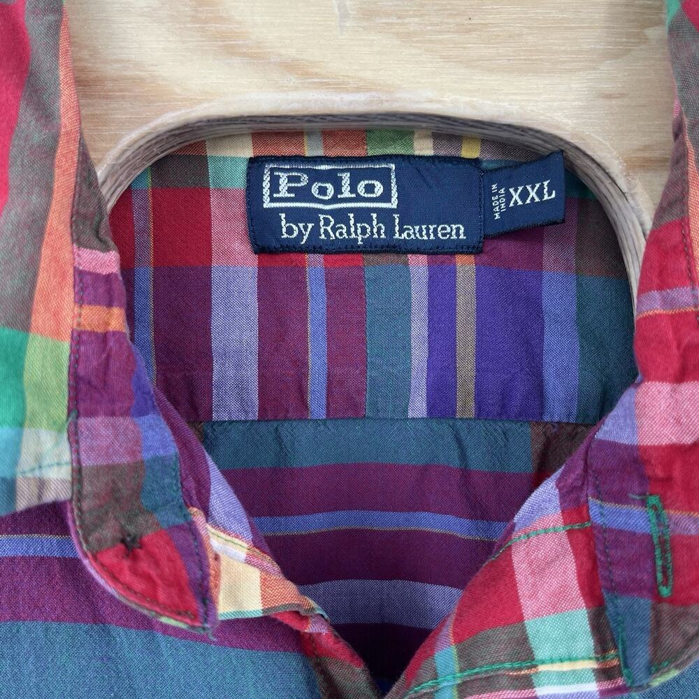 Polo Ralph Lauren Button Up XXL Vibrant Multicolor Plaid Light Short Sleeve - Picture 3 of 5